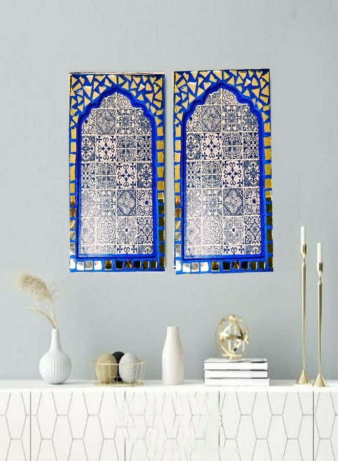 HANDMADE BUZZ نوافذ خشبية مزخرفة يدوية الصنع، عبوة من قطعتين | زينة جدارية يدوية الصنع للمنزل، غرفة المعيشة، غرفة النوم، الصالة | لوحة جدارية عتيقة من خشب MDF | فن جداري على الطراز الراجستاني | المقاس 12 × 8 بوصة | هدية ديكور منزلي لعيد ديوالي - Image 1